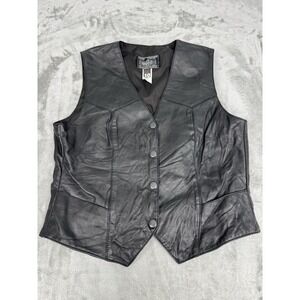 Vintage 90s Mob Black Leather Motorcycle Vest Womens 10 India Riding Biker Moto